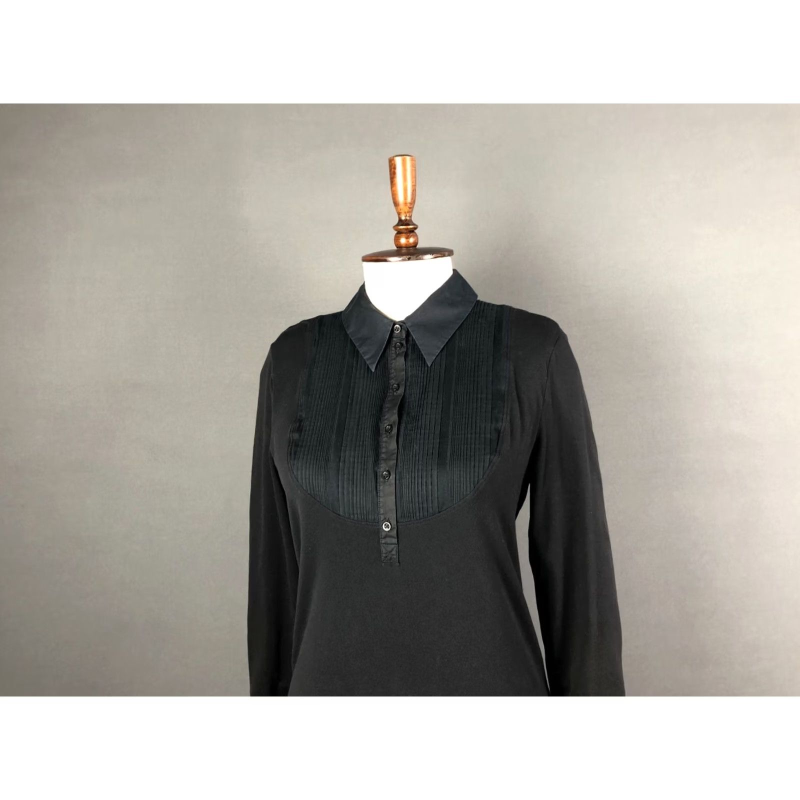 Wolford Wolford Button-Up Shirt Womens L Black Cotton Elastane Pleated Formal Shirt Cap Sleeve? Size L / US 10 / IT 46 - 5 Thumbnail