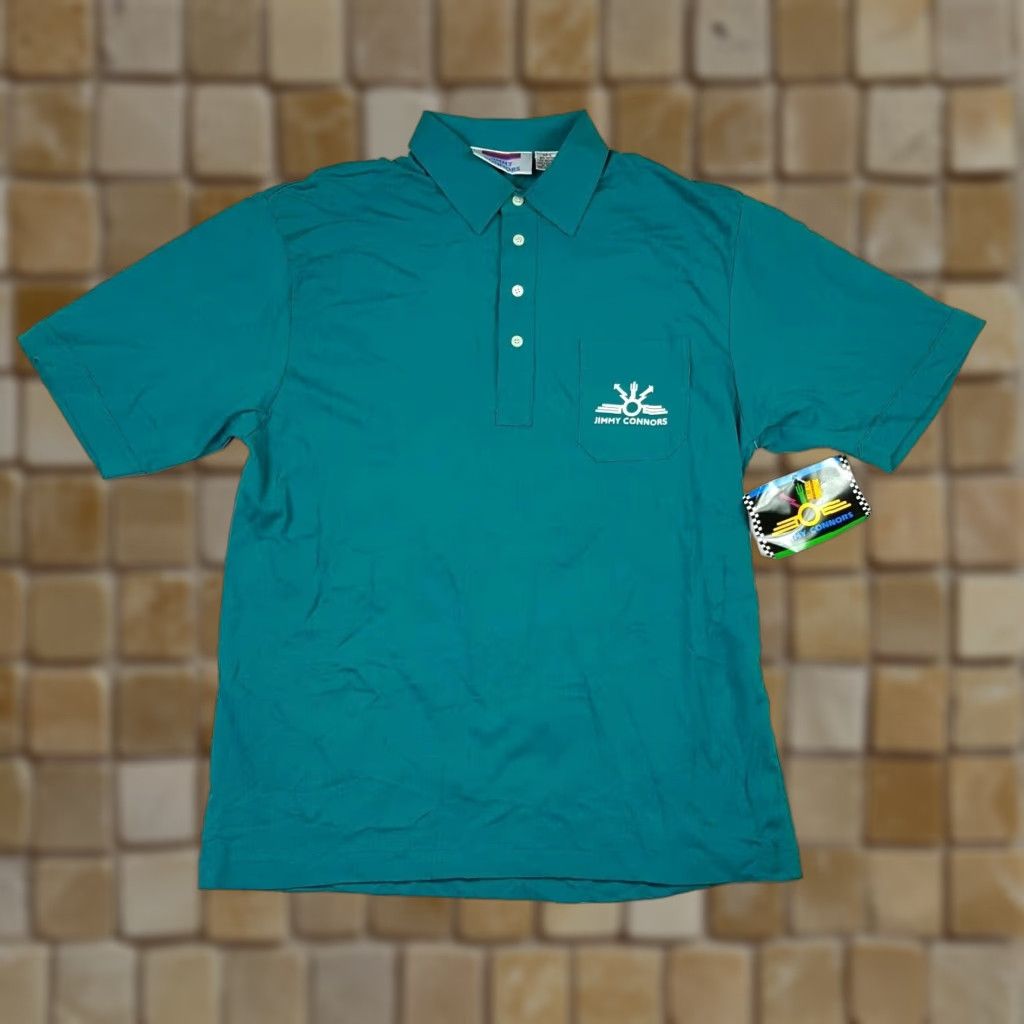 Altea VINTAGE Jimmy Connors Polo Shirt Teal Short Sleeve Knit Cotton Blend Cotton Men L Navy Blue 90s Tennis Retro Sports Polo Shirt Size US L / EU 52-54 / 3 - 1 Thumbnail