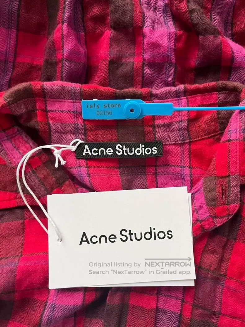 Acne Studios Smiley icon color block plaid shirt with long