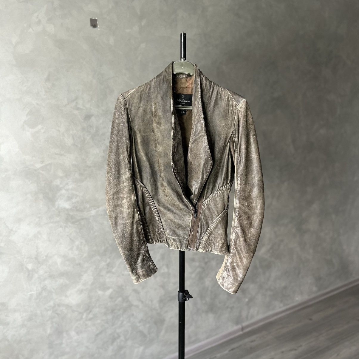Allsaints Allsaints Faded Asymmetric Rick Owens Vibe Leather Jacket Size S / US 4 / IT 40 - 5 Thumbnail