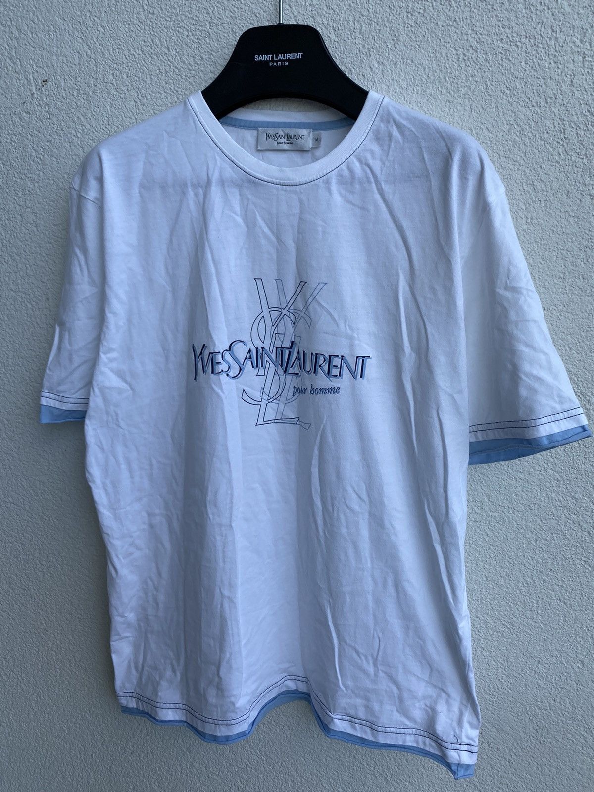 Yves Saint Laurent White YSL T-shirt Big Logo Summer YSL Shirt Size US M / EU 48-50 / 2 - 2 Thumbnail
