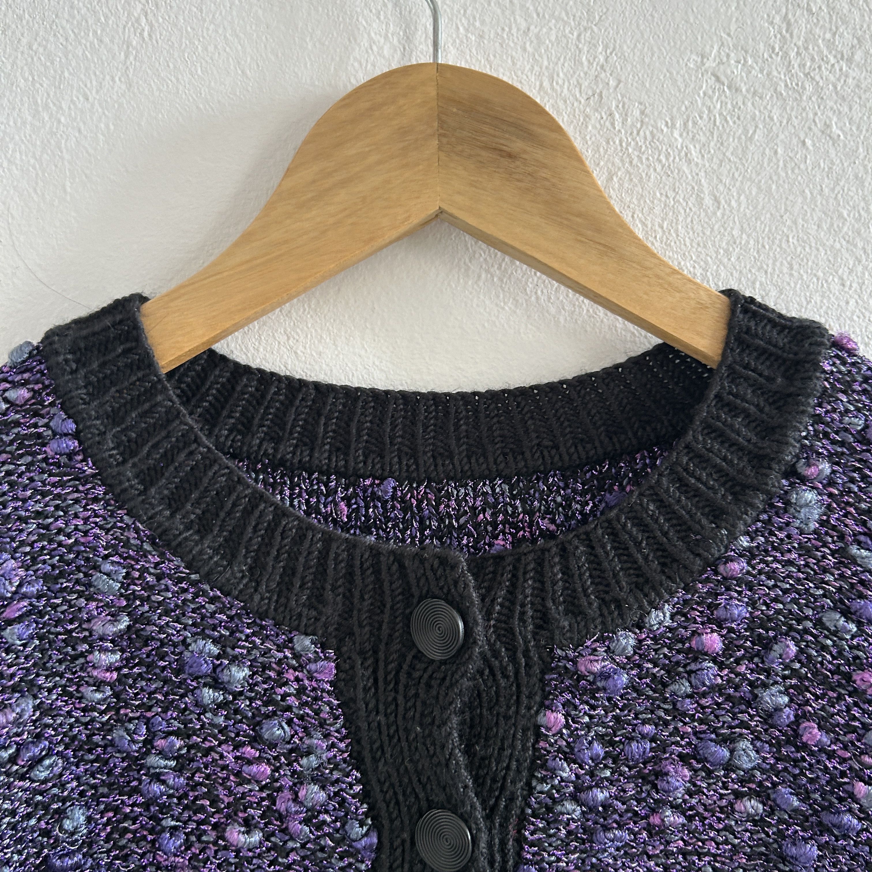 Vintage Vintage 90s Purple Bouclé Cardigan | Retro Tweed Knit Jacket Size M / US 6-8 / IT 42-44 - 10 Thumbnail