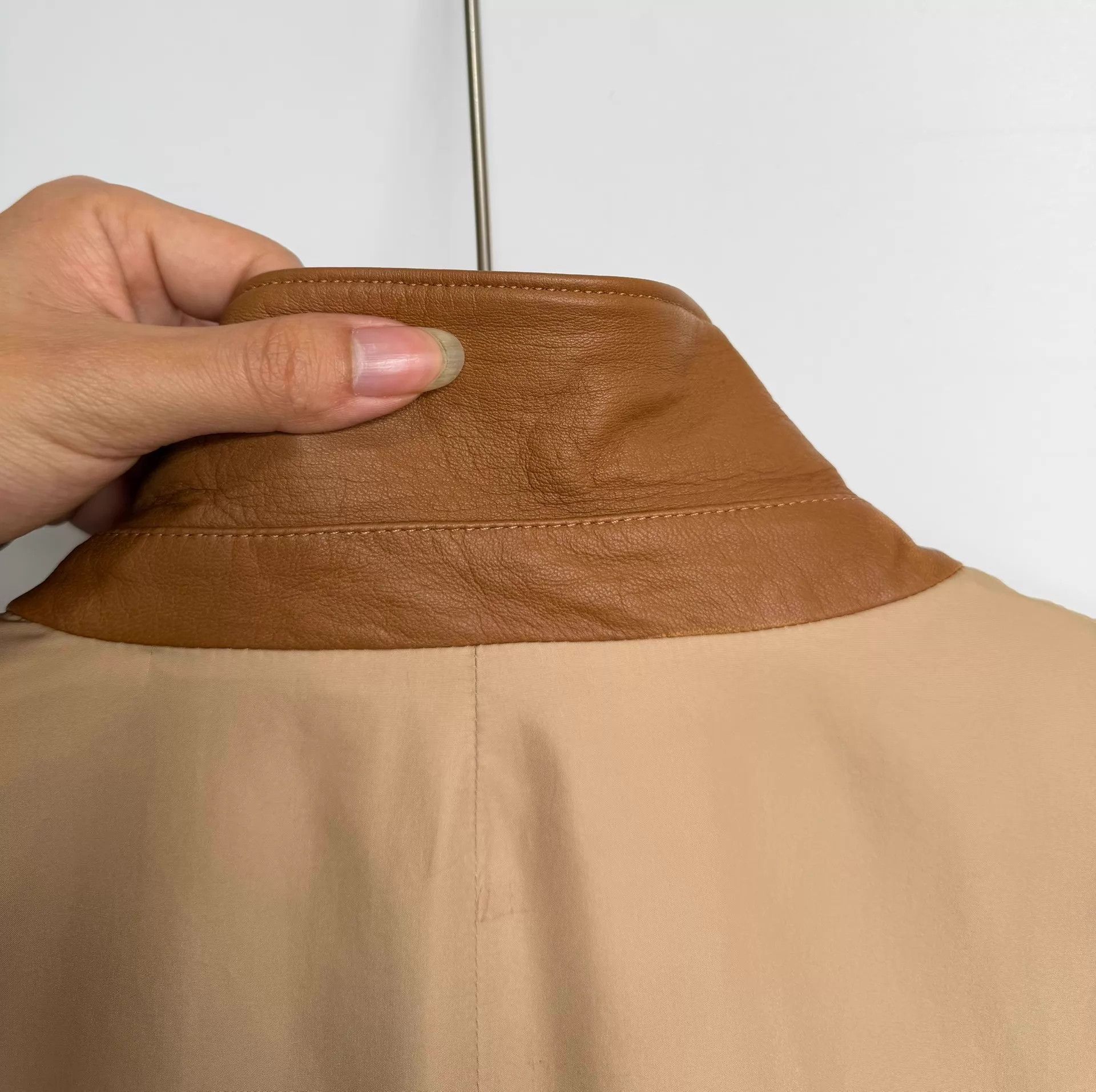 Salvatore Ferragamo Ferragamo Beige Leather-Paneled Padded Suit Jacket 54 Size US L / EU 52-54 / 3 - 8 Thumbnail