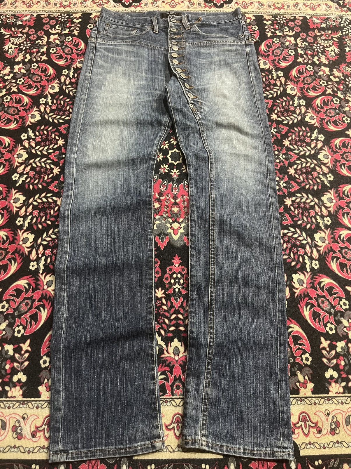 CABANE de ZUCCa Cabbane de Zucca Asymmetrical 11 Button Blue Washed Jeans Size US 30 / EU 46 - 1 Thumbnail