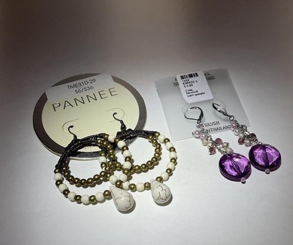 Other NWT Pannee Lot of 2 Boho Loop/Hoop Earrings&Dang Purple Drop Size ONE SIZE - 1 Thumbnail
