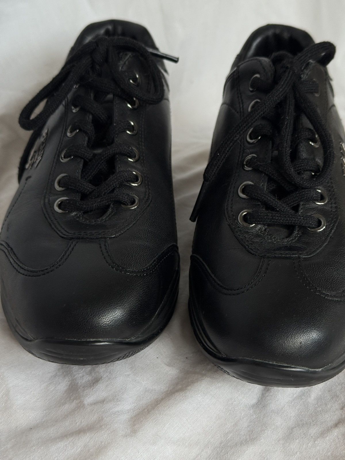 Prada Prada Black Leather Low Top Sneakers Metal Logo Size US 5.5 / IT 35.5 - 5 Thumbnail