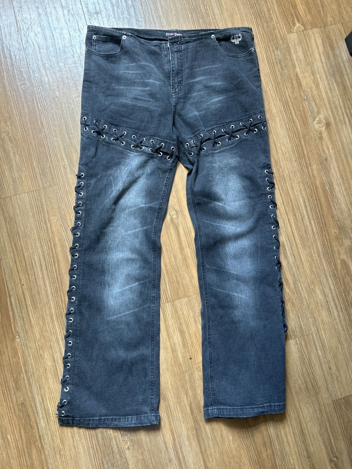 Vintage Vintage Y2K Pelle Pelle Washed Denim Lace-Up Jeans Size US 34 / EU 50 - 1 Preview