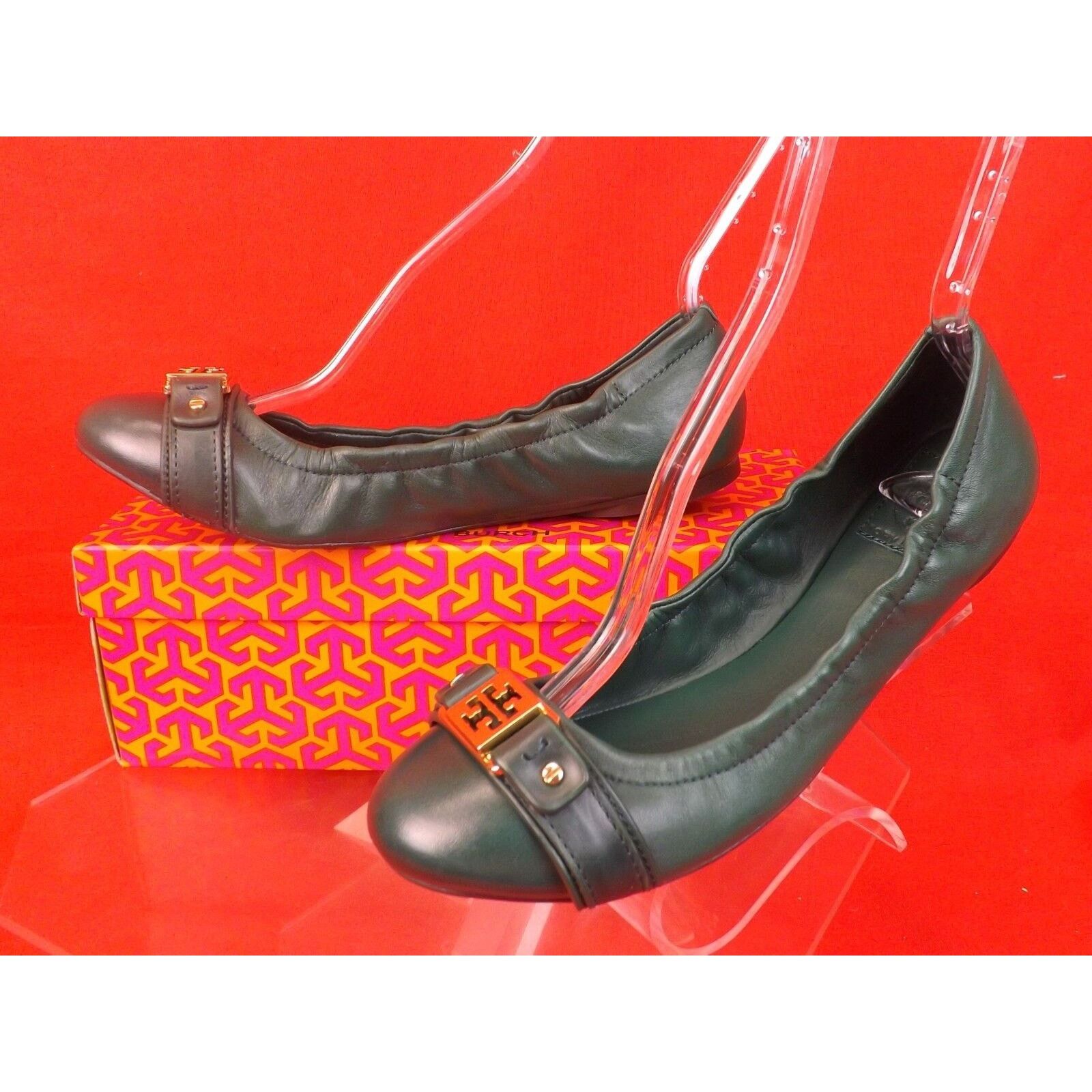 Tory Burch TORY BURCH AMBROSE DARK GREEN LEATHER GOLD REVA FLATS 7 Size US 7 / IT 37 - 4 Thumbnail