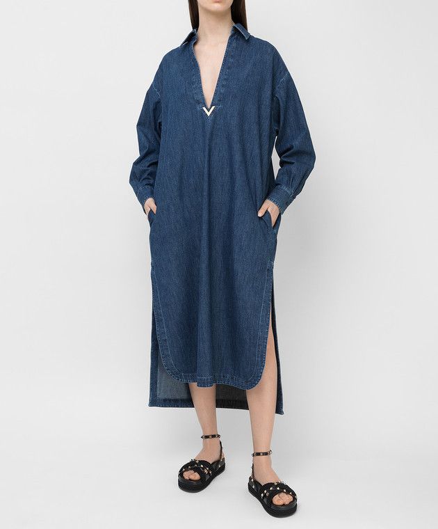 Valentino o1y0226 Denim Midi Dress in Blue Size M / US 6-8 / IT 42-44 - 2 Thumbnail