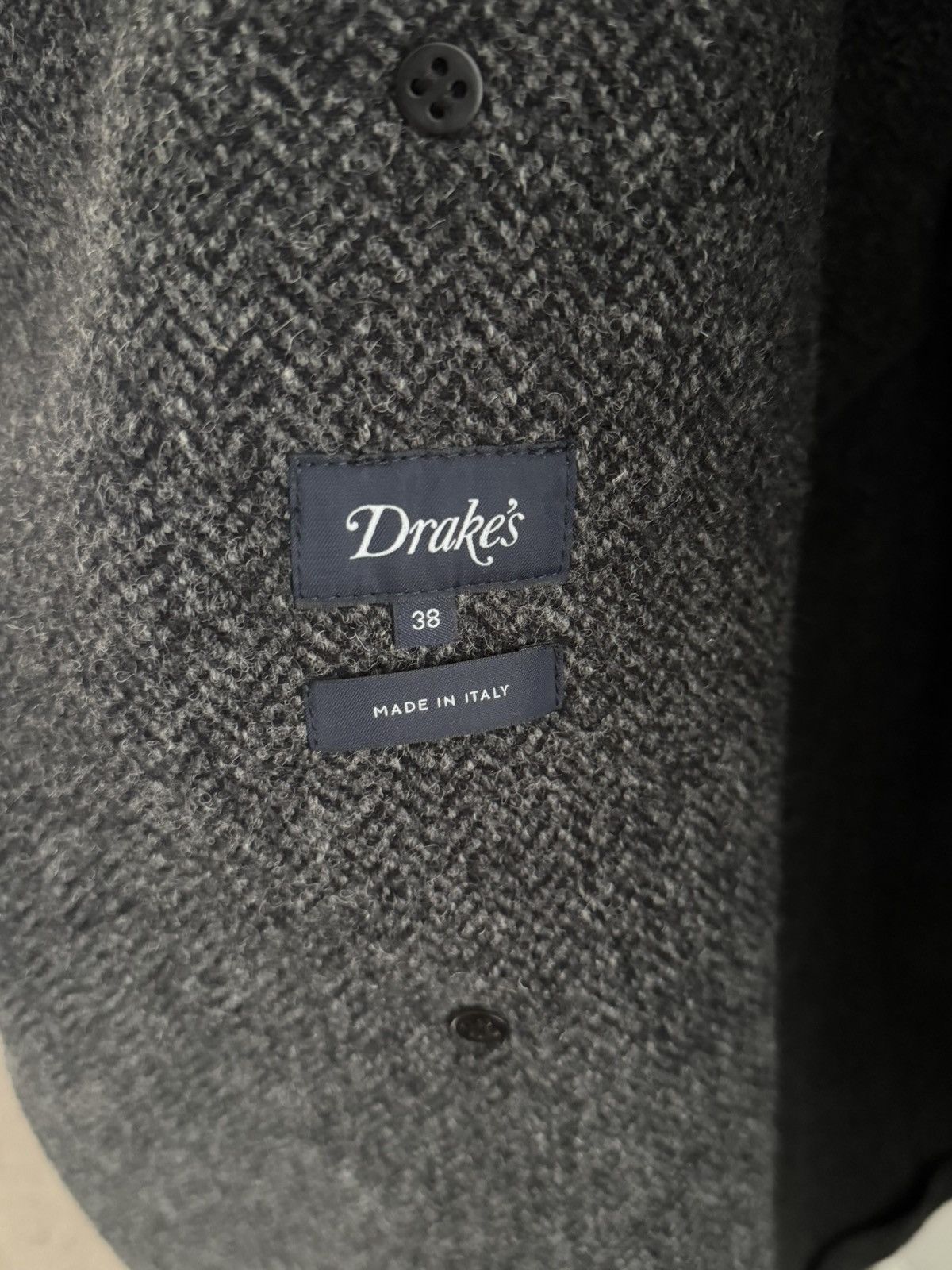 Drake's Drake's - Gray Herringbone Wool Double-Breasted Raglan Coat Size US M / EU 48-50 / 2 - 2 Thumbnail