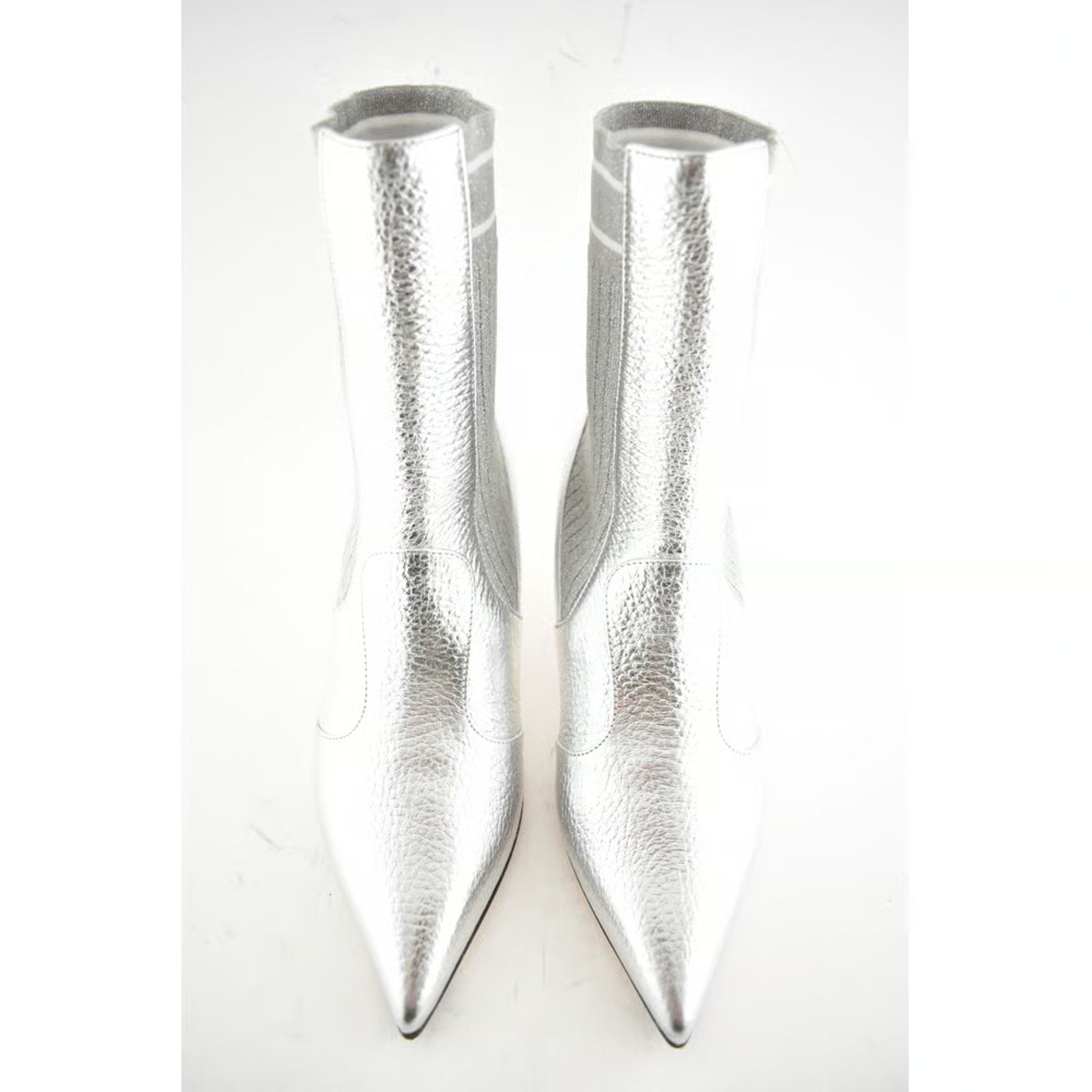 Fendi Fendi Rockoko Silver Scuba Stretch FF Logo Knit Sock Ankle Size US 6 / IT 36 - 8 Thumbnail