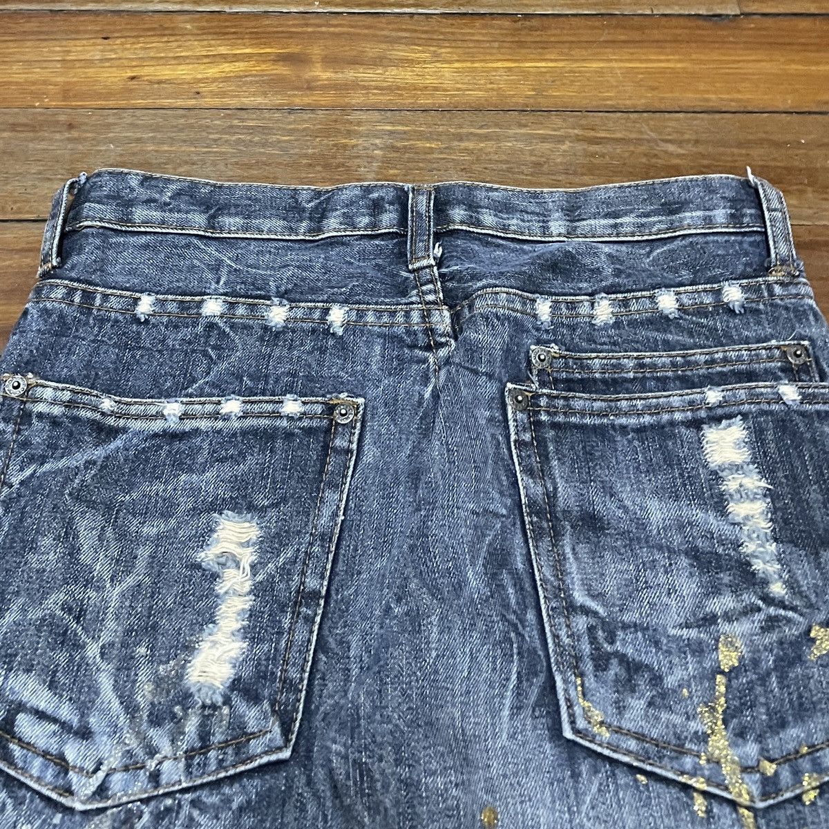 Le Grande Bleu (L.G.B.) Rare Vintage Japanese Brand KUI Ripped Flared Jeans 1990s Size US 30 / EU 46 - 4 Thumbnail