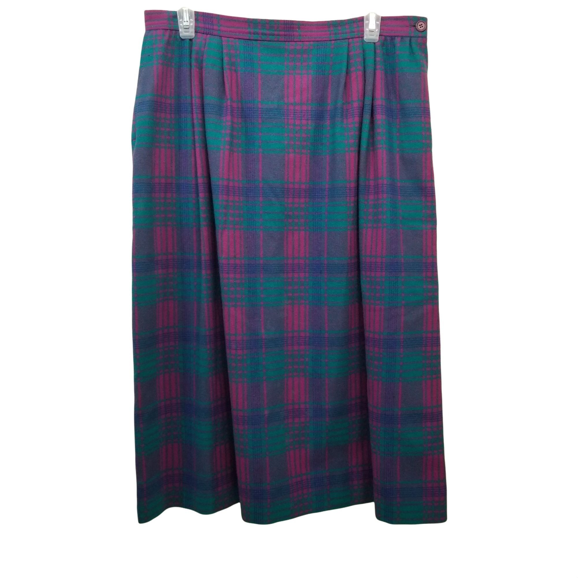 Pendleton Pendleton 16 Pink Green Plaid Virgin Wool Skirt USA Pockets Size 38" / US 16 / IT 52 - 1 Thumbnail