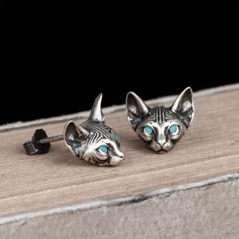Jewelry Sphynx Cat Stud Earrings 925 Sterling Ear Studs Charm Size ONE SIZE - 3 Thumbnail