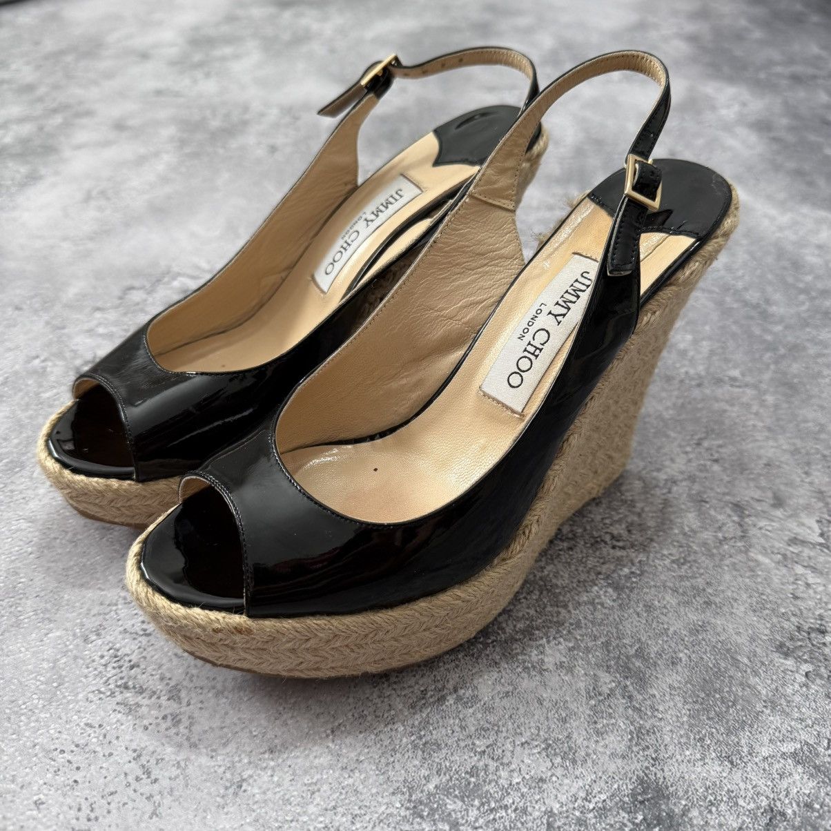 Jimmy Choo Polar Patent Platform Espadrille Heel Sandals