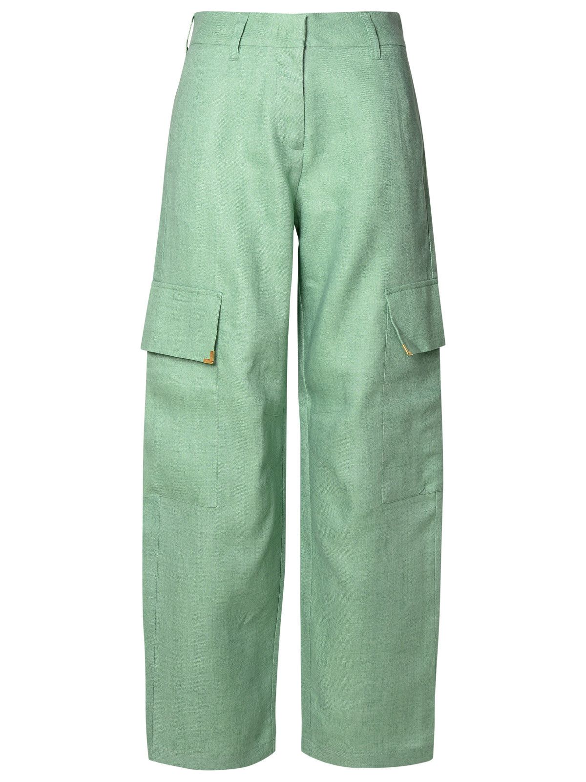 image of Palm Angels Cargo Pants In Green Linen, Women's (Size 27)