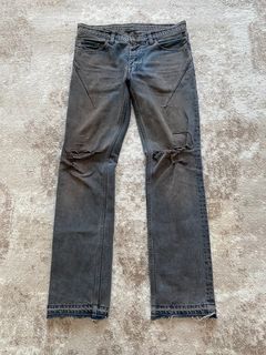 CHANEL Denim Pants Jeans Gray Indigo Blue Black Satin Women's 38 From Japan  New 