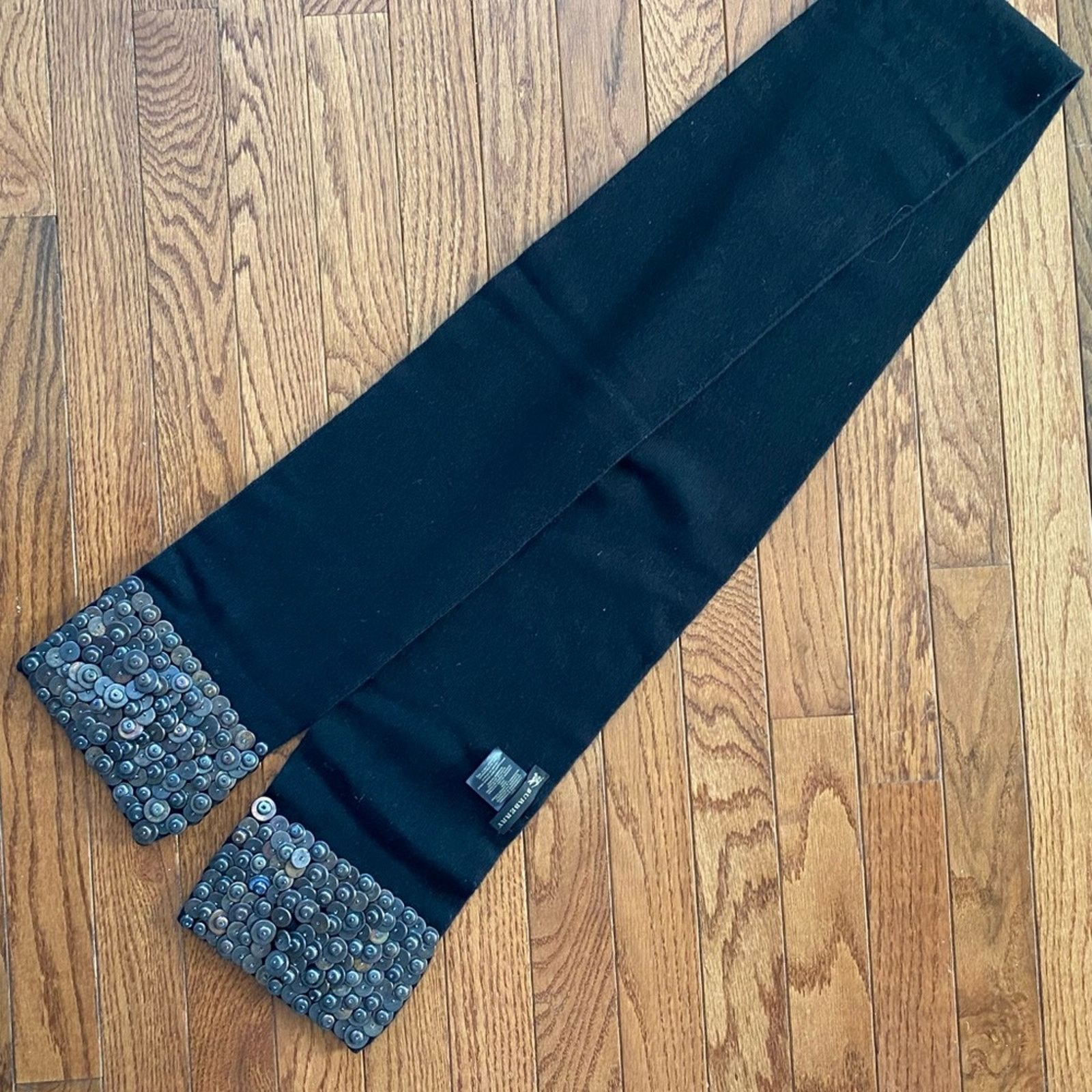 Burberry BURBERRY Black Cashmere Scarf with Copper Metallic Trim EUC Size ONE SIZE - 7 Thumbnail