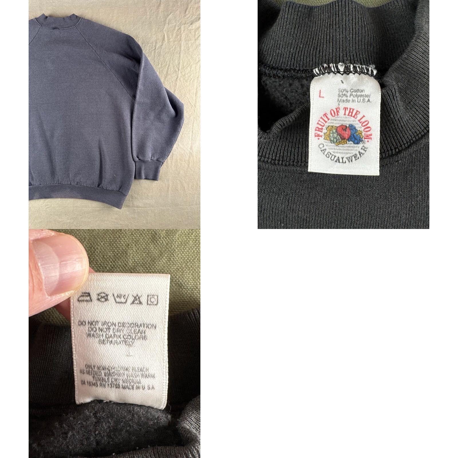 Fruit Of The Loom VINTAGE Fruit of the Loom Sweatshirt Crew Neck Black Large Mens 80s USA Classic Pullover Knit Raglan Sleeve Vintage Relaxed Fit Size US L / EU 52-54 / 3 - 8 Thumbnail