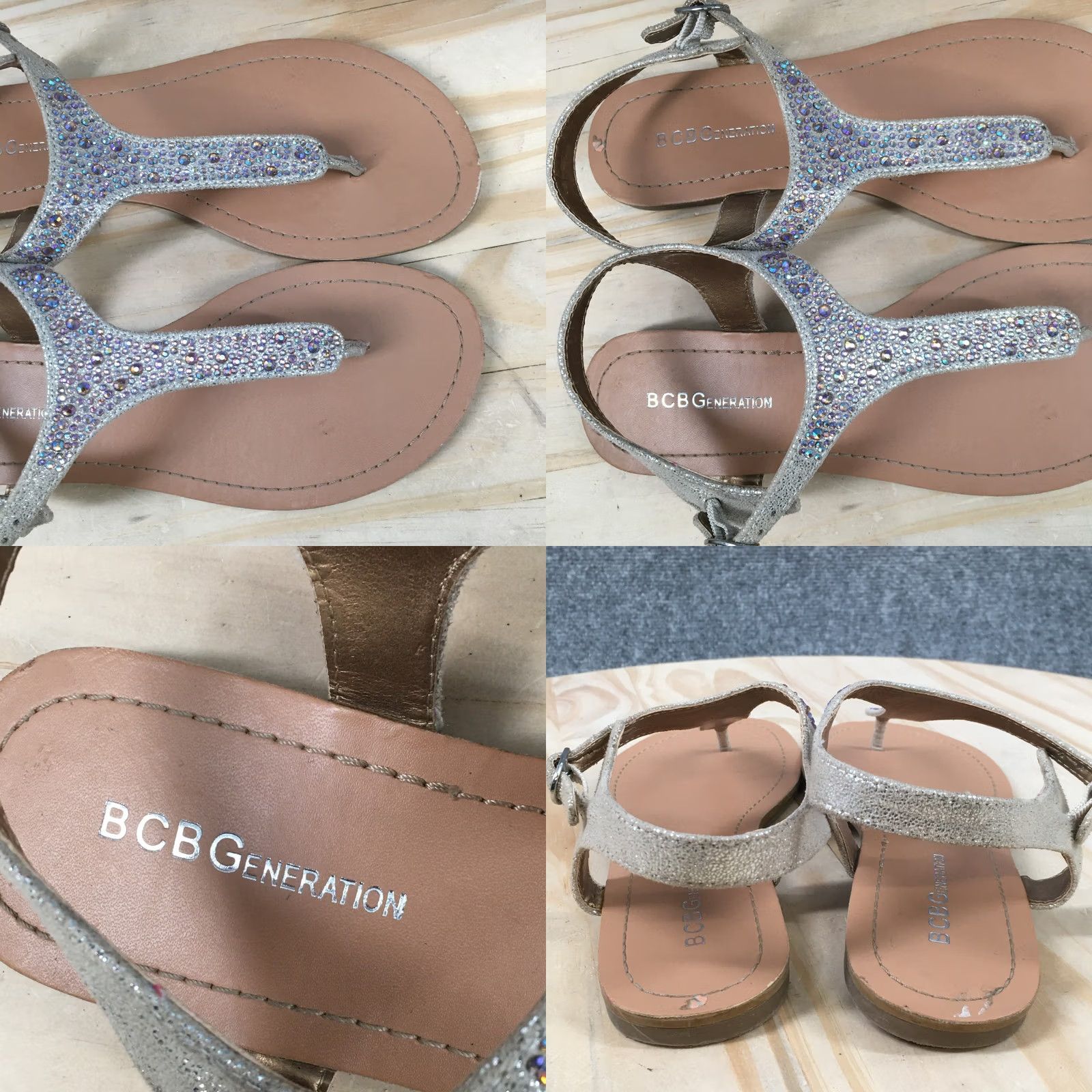BCBGeneration BCBGeneration Sandals Womens 7 B Thong Gray Beaded Buckled Toe Post Casual Flats Size US 7 / IT 37 - 8 Thumbnail