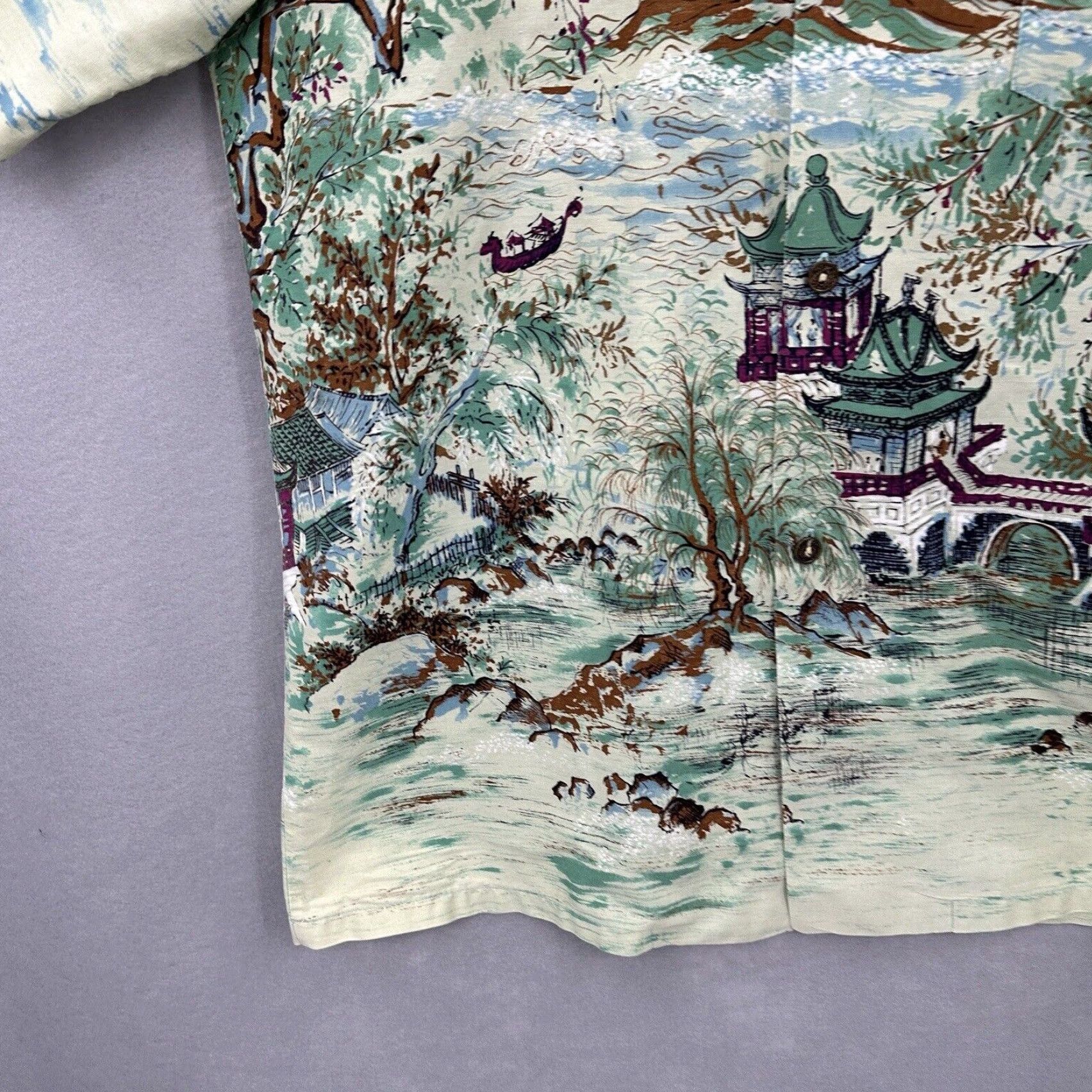 BONSAI VINTAGE Liberty House Hawaii Short Sleeve Shirt Men XL Ivory 1960s Aloha Bonsai Waialae Coin Button Size US XL / EU 56 / 4 - 6 Thumbnail