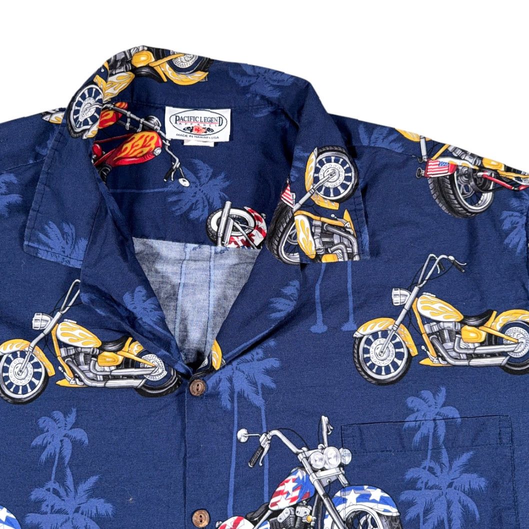Vintage VINTAGE Pacific Legend Hawaiian Shirt Adult 2XL Blue Motorcycle USA 90s Shirt Mens Short Sleeve Cotton Button-Up Col Size US XXL / EU 58 / 5 - 2 Thumbnail