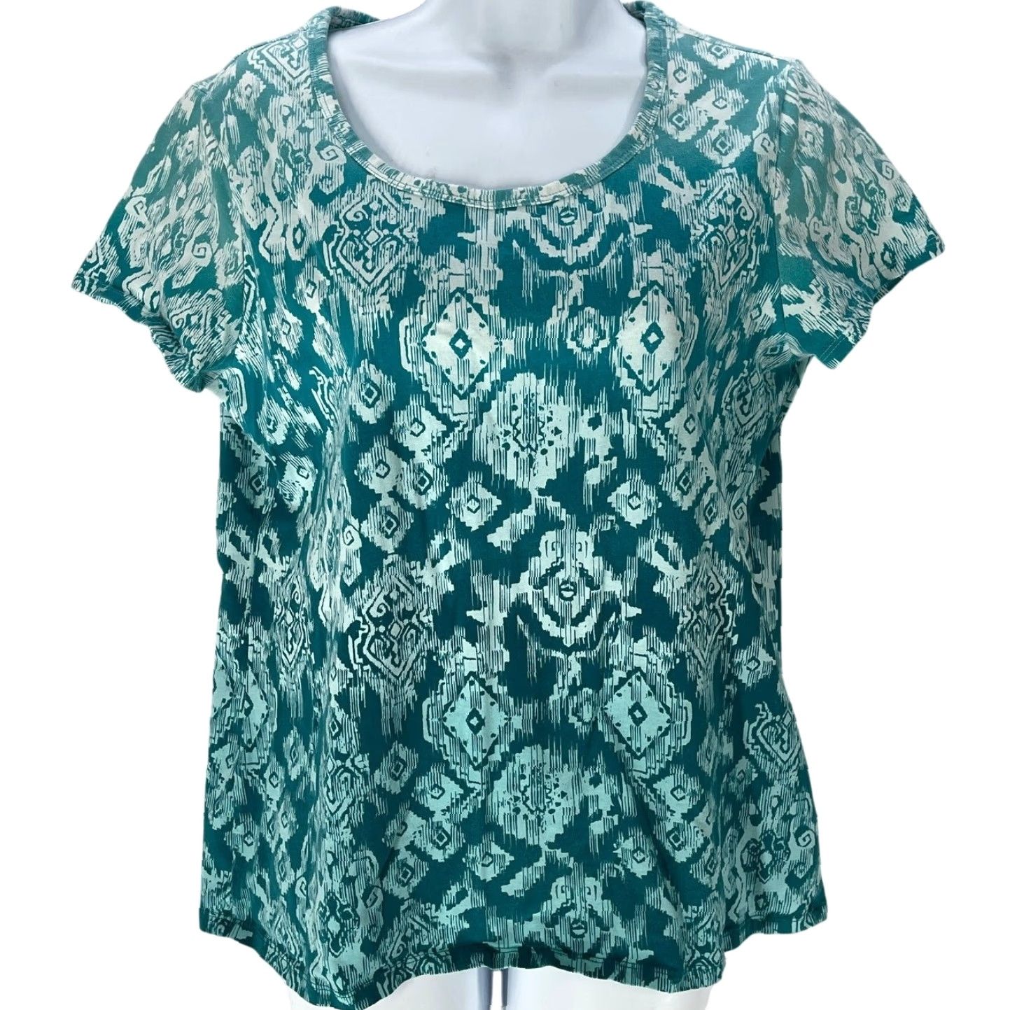 Style & Co Style & Co Blouse Women M Green White Short Sleeves Stretch Cotton Boho Shirt Casual Mens? Mansfield Size M / US 6-8 / IT 42-44 - 2 Thumbnail
