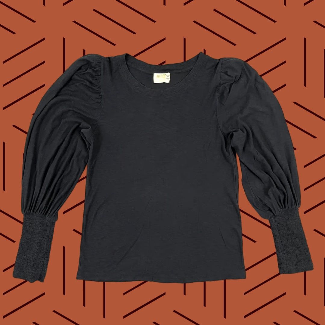 Nation LTD VINTAGE Nation Ltd Loren Tee Blouse Womens S Black Smocked Sleeve Cuff Old Money Peasant 3/4 Sleeve Mens or Womens? Size S / US 4 / IT 40 - 1 Thumbnail