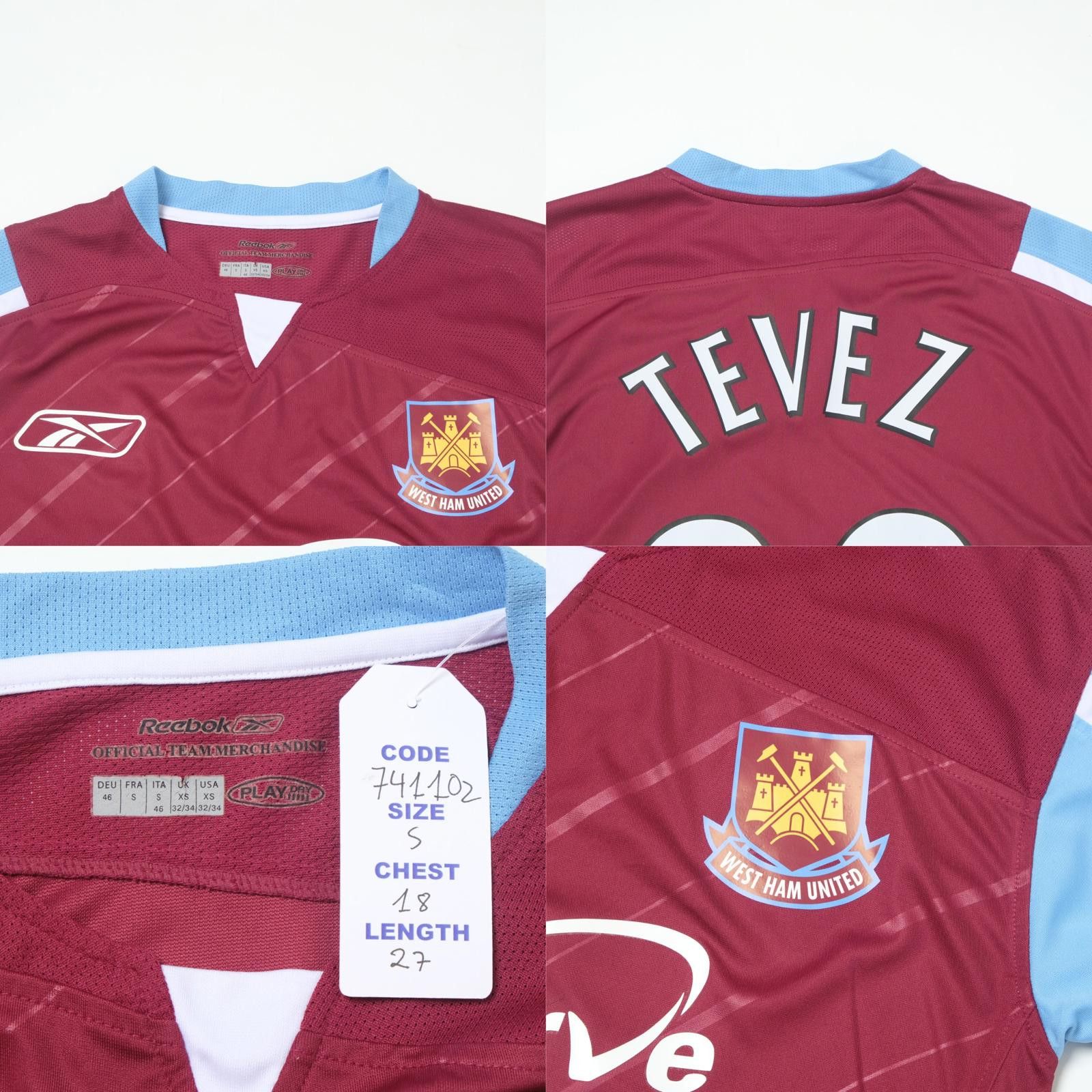 Reebok 2005/07 West Ham Home Shirt Tevez (S) Size US S / EU 44-46 / 1 - 5 Thumbnail