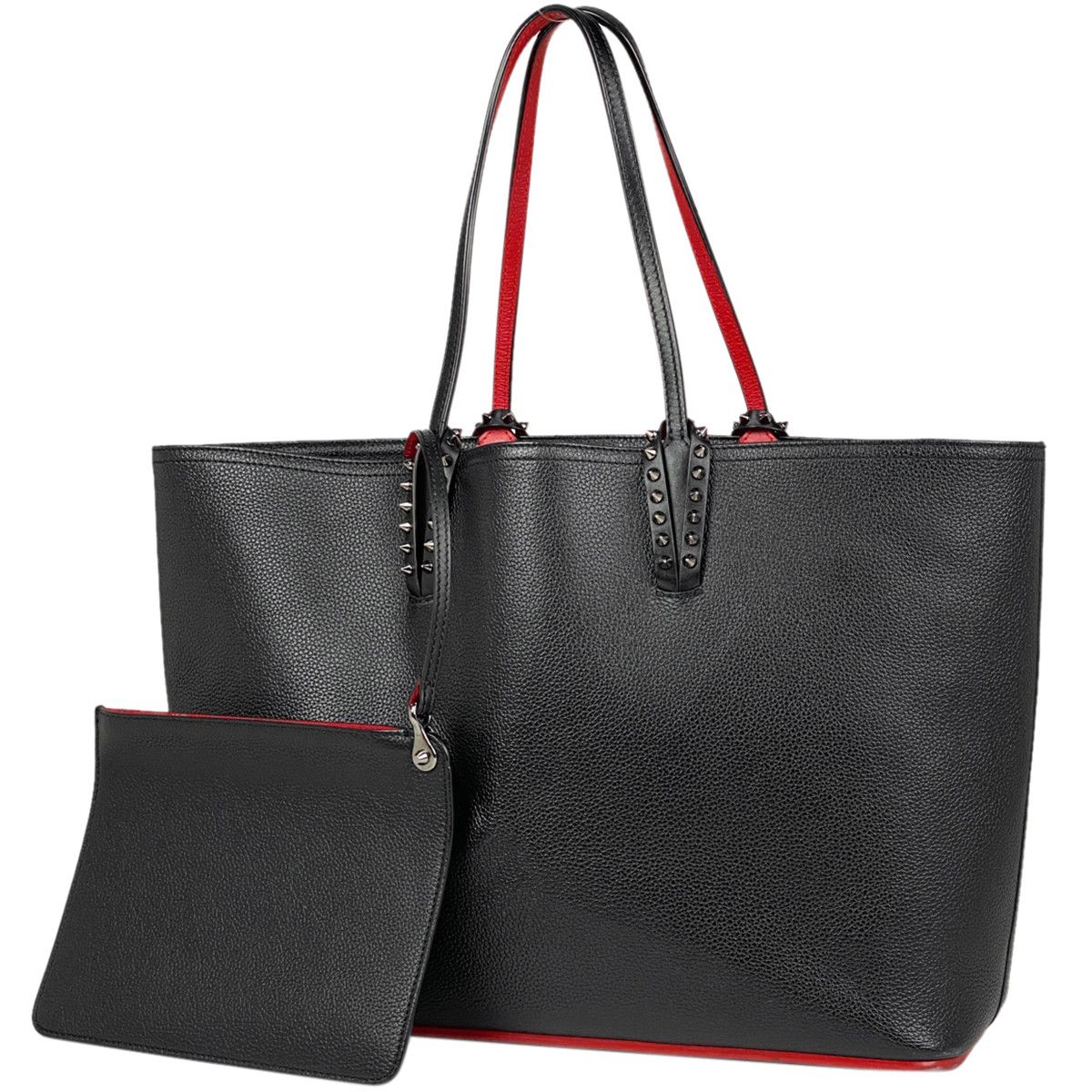 image of Christian Louboutin Cabata Tote Shoulder Bag Studded Bicolor Leather Black Red, Women's