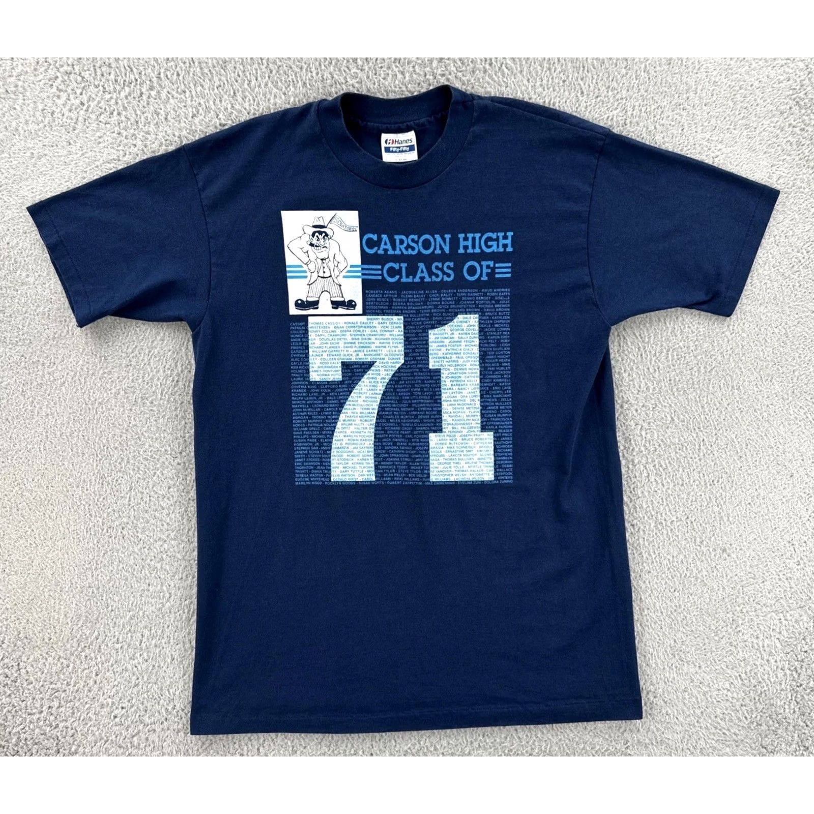 Hanes VINTAGE Hanes Fifty-Fifty T-Shirt Mens L Blue Crew Neck Short Sleeve USA 70s School Stitch Size US L / EU 52-54 / 3 - 2 Thumbnail