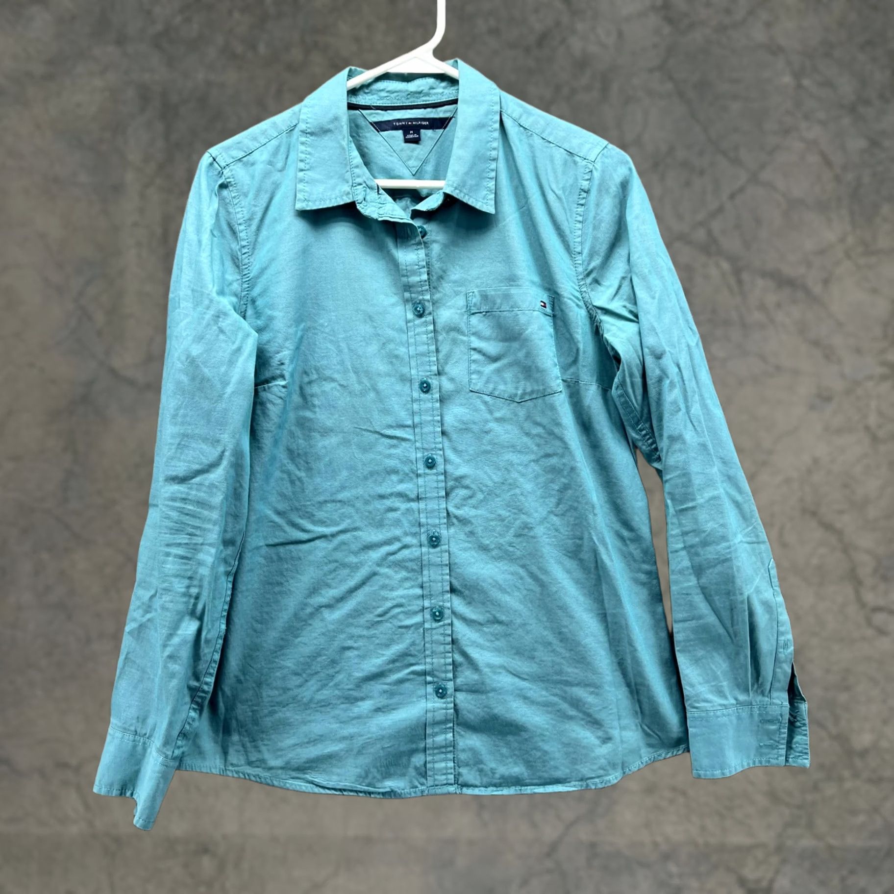 Tommy Hilfiger Tommy Hilfiger Shirt Women Medium Teal Blue Casual Button Down Preppy Vtg Size M / US 6-8 / IT 42-44 - 1 Thumbnail