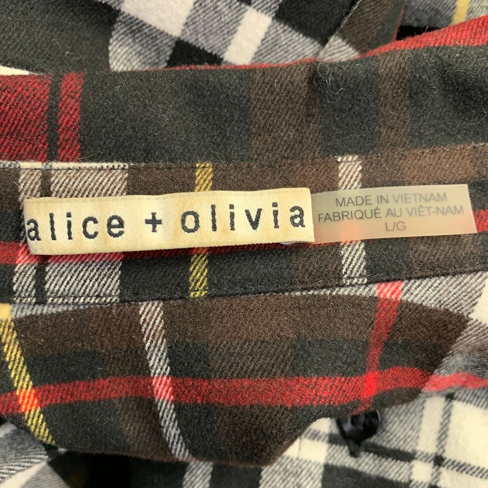 Alice + Olivia ALICE + OLIVIA Black Red Polyester Plaid Button Up Shirt Size L / US 10 / IT 46 - 6 Thumbnail