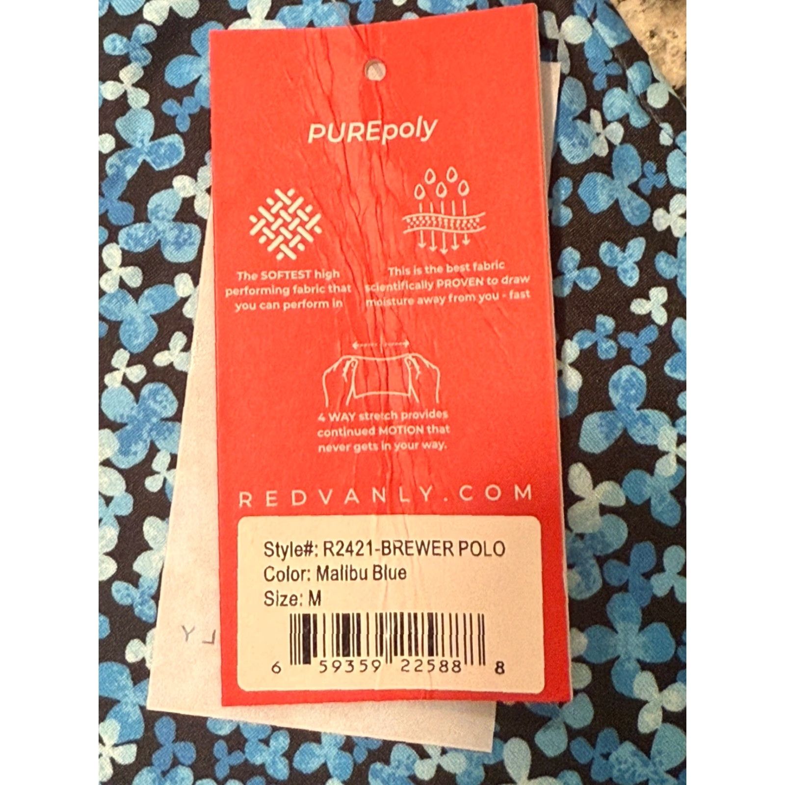 Vintage Redvanly Golf Shirt Polo Brewer Floral Print Sz M Malibu Blue Performance Men Size US M / EU 48-50 / 2 - 7 Thumbnail