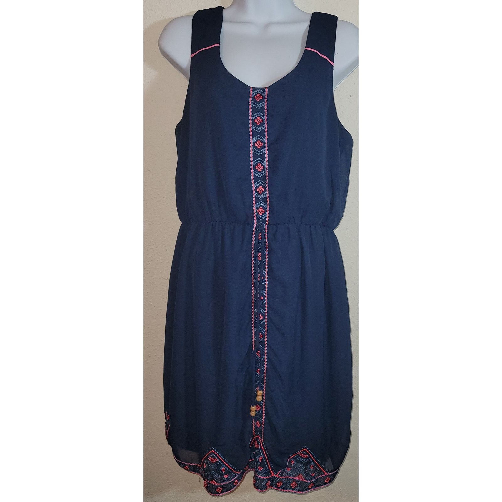 Other Maurices Dark Blue Pink Embroidered Detail Midi Dress Large Size L / US 10 / IT 46 - 1 Thumbnail