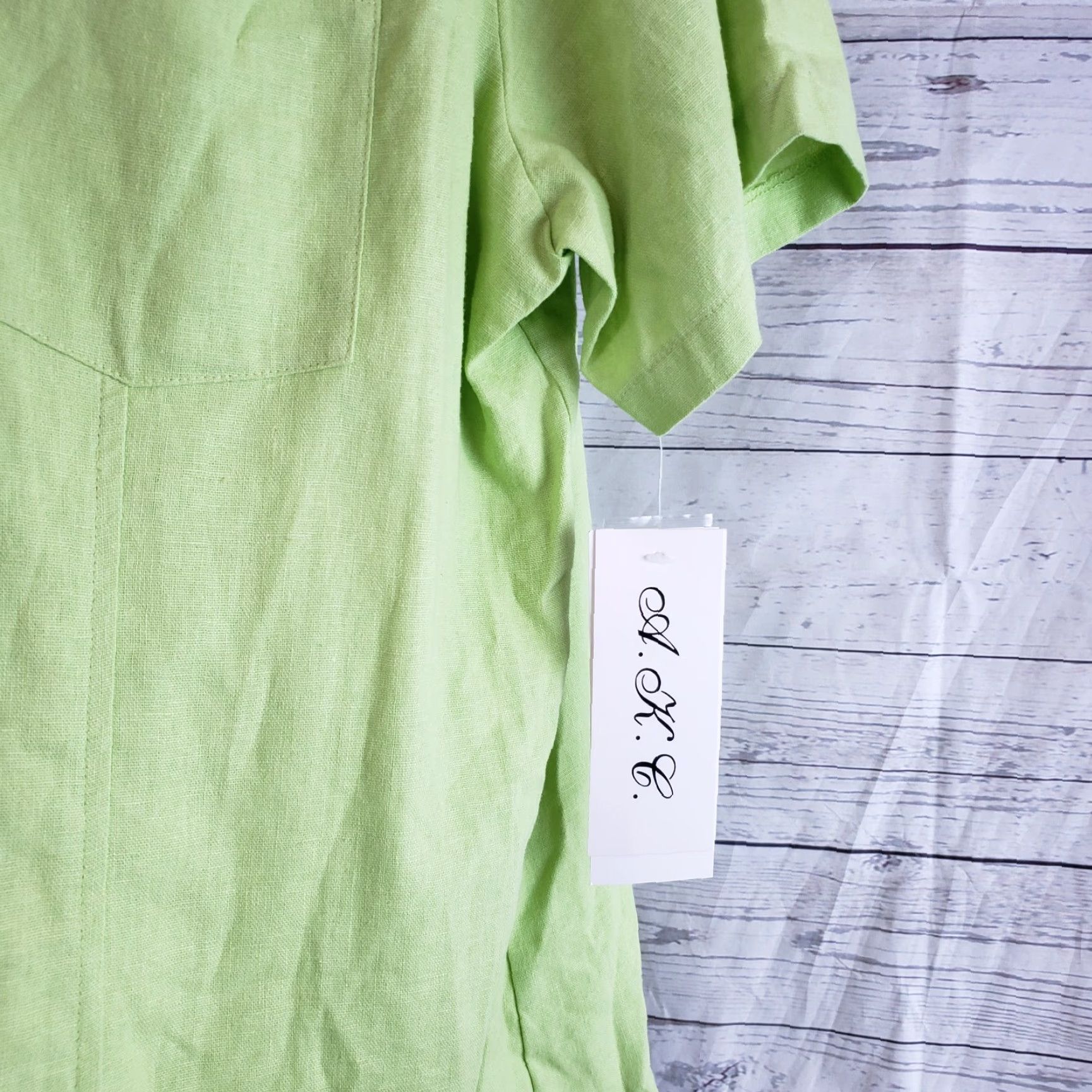 Vintage A.K.C. Womens Top Button-Up Linen Embroidered Pineapples Green 3X Plus Size Casual Shirt Womens Size XXL / US 16-18 / IT 52-54 - 4 Thumbnail