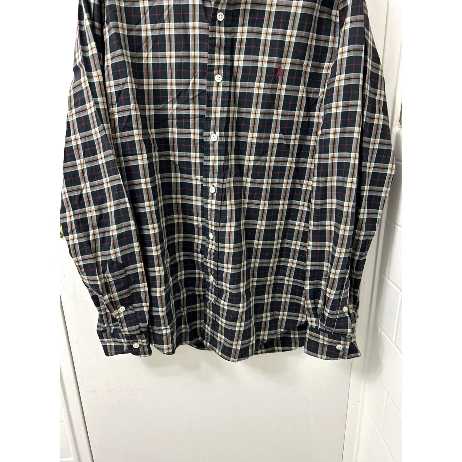 Ralph Lauren VINTAGE Ralph Lauren Shirt Mens L Black Plaid Button-Down Long Sleeve Custom Fit Size US L / EU 52-54 / 3 - 3 Thumbnail