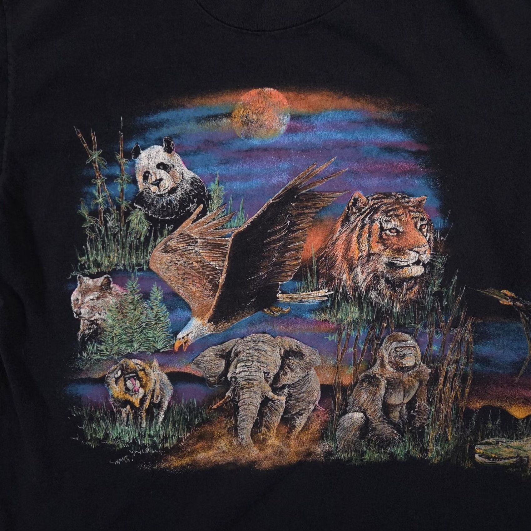 Elwood VINTAGE Hazelwood Wildlife Animals Shirt Mens L Black Made USA Double Sided 90s Size US L / EU 52-54 / 3 - 4 Thumbnail