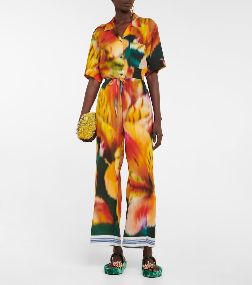 image of Dries Van Noten Floral Print Silk T-Shirt+Pants Size 36, Women's