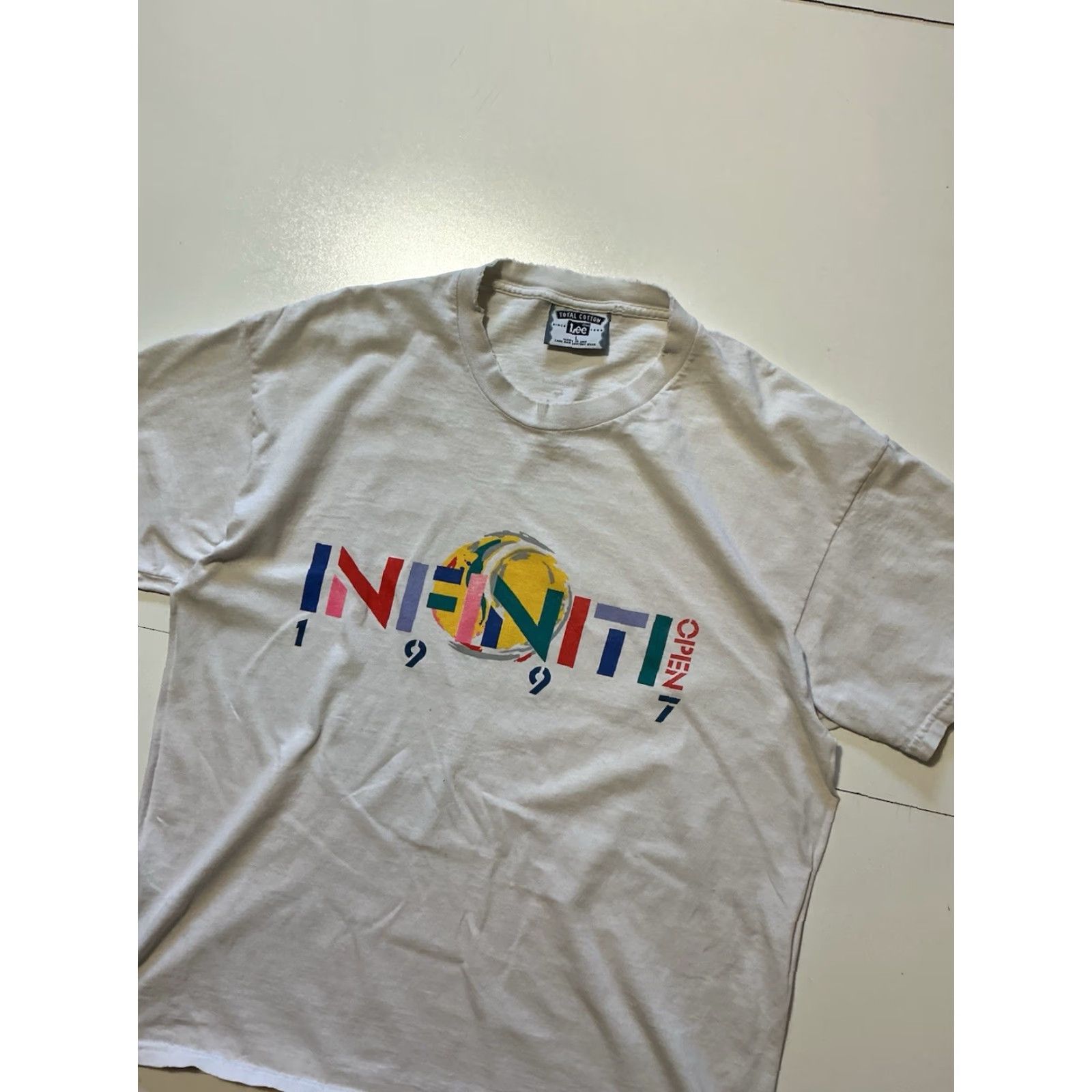 Lee VINTAGE Lee Infiniti US Open 1997 Tennis Graphic White Short Sleeve T-Shirt Sz.L Shirt Mens Size US L / EU 52-54 / 3 - 4 Thumbnail