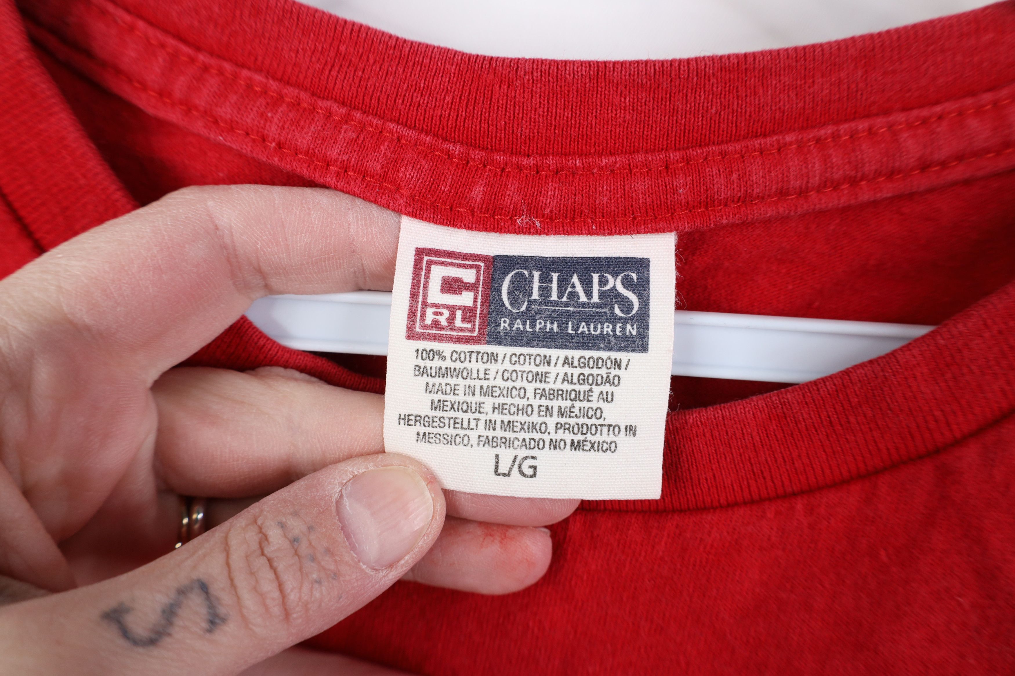 Ralph Lauren Vintage 90s Chaps Ralph Lauren Spell Out Crest T-Shirt Red Size US L / EU 52-54 / 3 - 5 Thumbnail