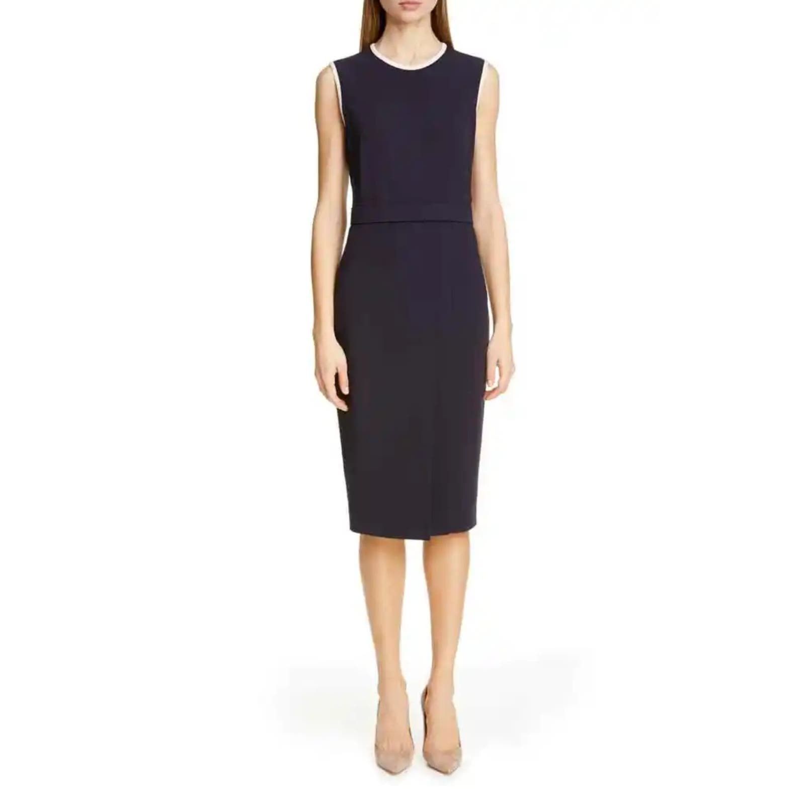 image of Max Mara Navy Pink Ivory Sheath Farad Crepe Dress 8 in Blue, Women's (Size Medium)