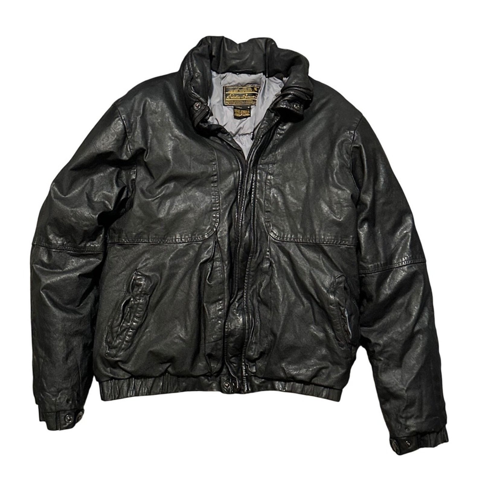 Eddie Bauer 80's Eddie Bauer Mens Black Leather Goose Down Jacket Medium Size US M / EU 48-50 / 2 - 1 Thumbnail