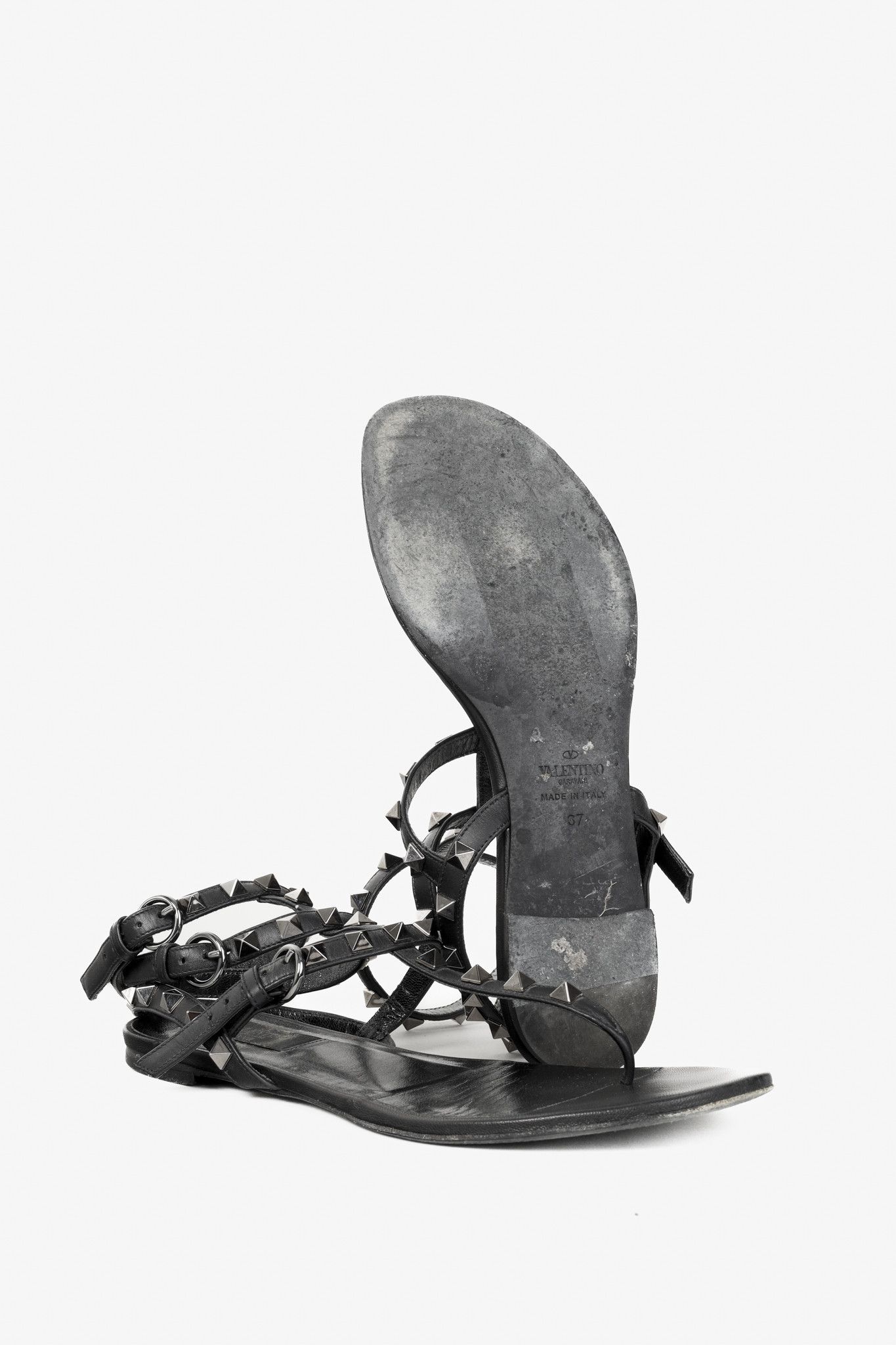 Valentino Valentino Garavani Flat Black Rockstud Gladiator Sandal Size US 7 / IT 37 - 4 Thumbnail