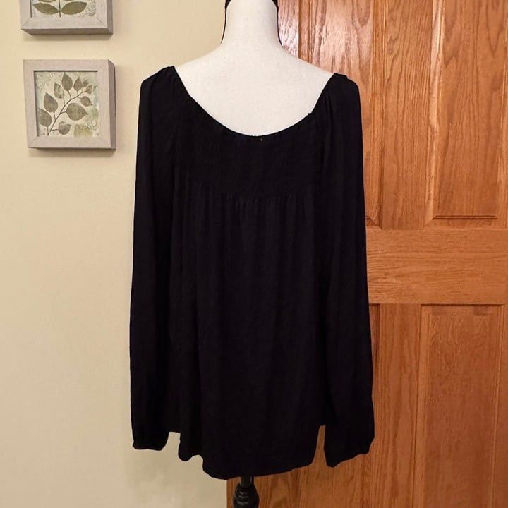 Other Women's Hiatus 2XL Black Smocked Long Sleeve Square Neck Bl Size XXL / US 16-18 / IT 52-54 - 5 Thumbnail