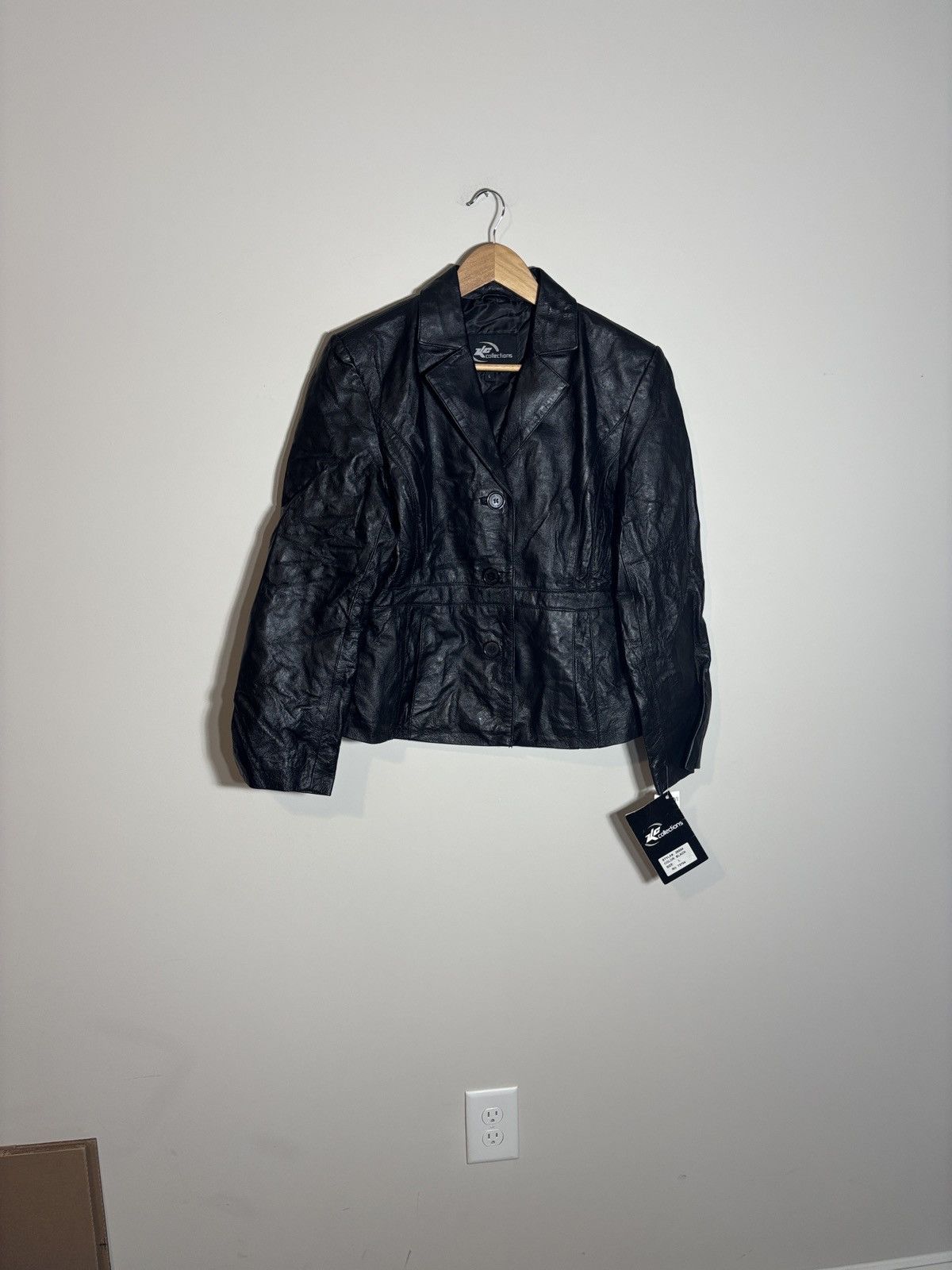 Vintage VTG KC Collections Cropped Leather Bomber Jacket Moto Biker Size L / US 10 / IT 46 - 1 Thumbnail