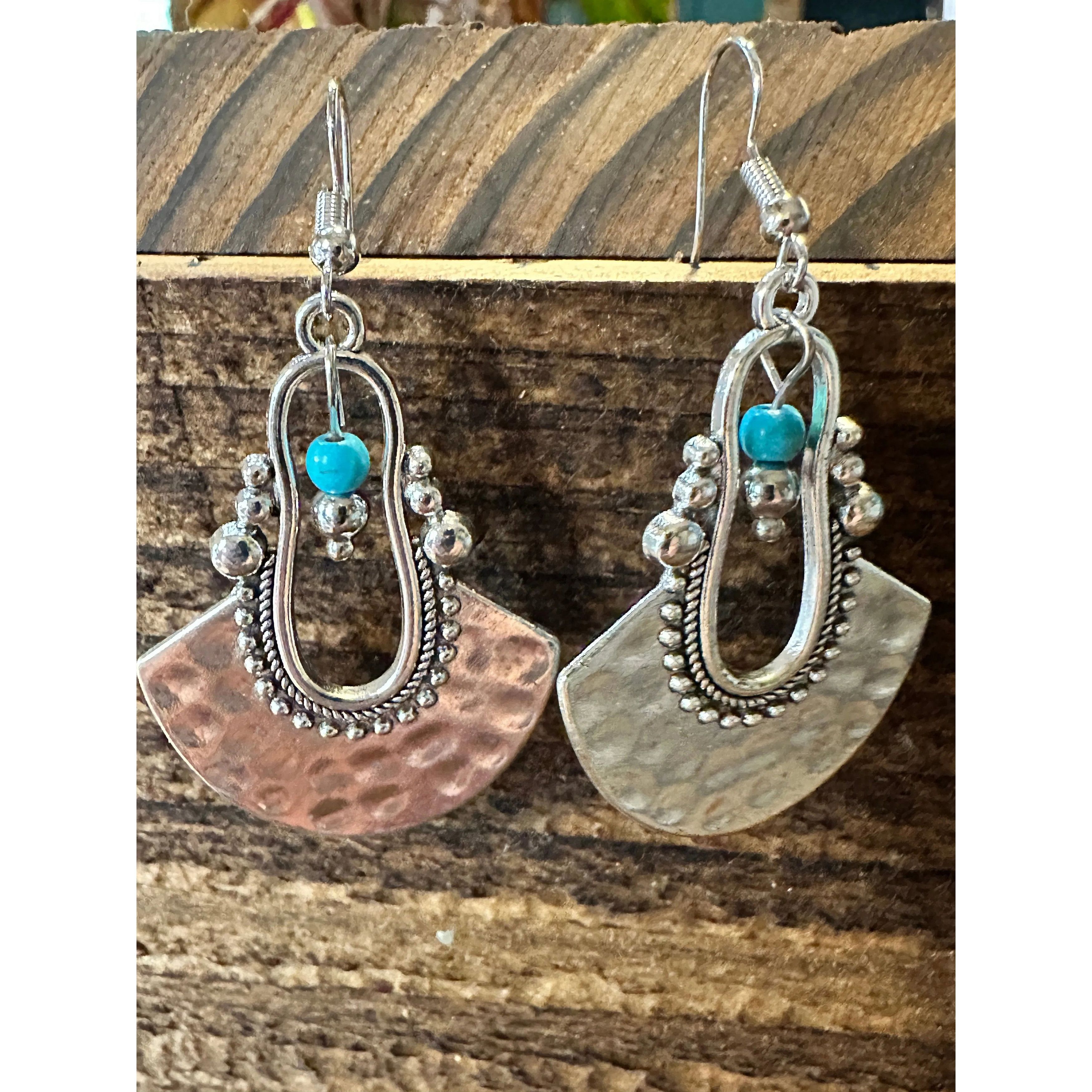 Other Boho Hippie Western Cowgirl Turquoise Stone Fan Silver Drop Size ONE SIZE - 3 Thumbnail