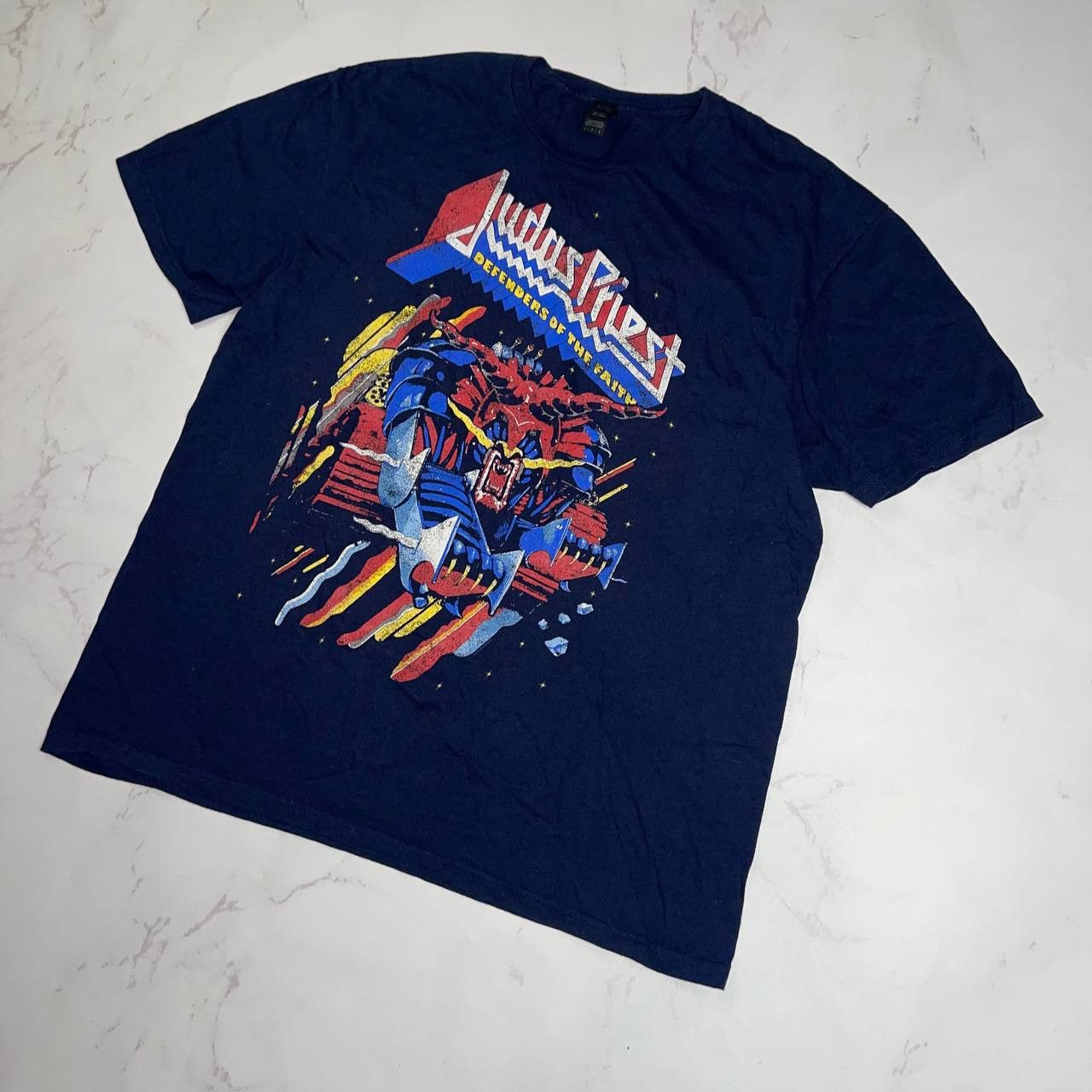 Vintage Band Tees × Vintage Defenders of The Faith Sz L Navy Tee Size US L / EU 52-54 / 3 - 3 Thumbnail