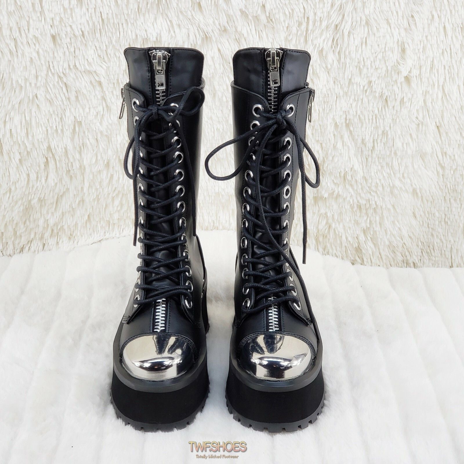 Other Gravedigger 14 Black Chrome Toe Plate Lace Up Boots Men US S Size US 5 / EU 37 - 7 Thumbnail