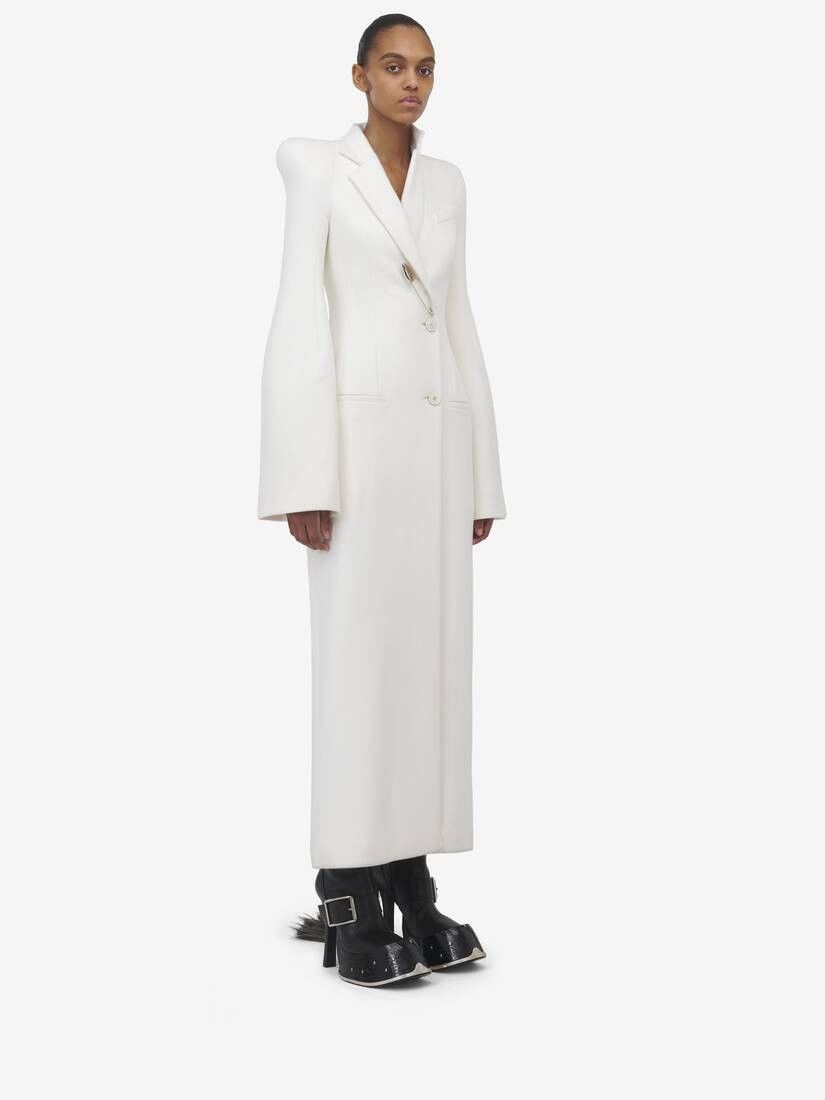 Alexander McQueen o1srvl11e0326 Moulded Shoulder Double-Breasted Coat in White Size XL / US 12-14 / IT 48-50 - 3 Thumbnail